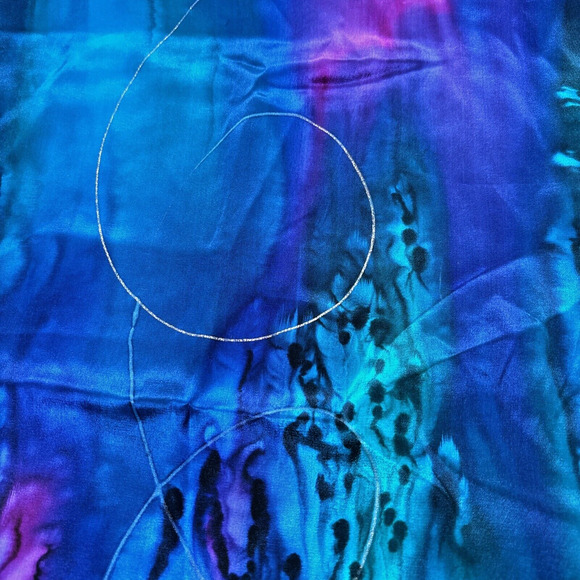 Artisan Hand Painted Pure Silk Scarf Gem Tone Colors Gold Swirls Long Rectangle - Picture 4 of 11